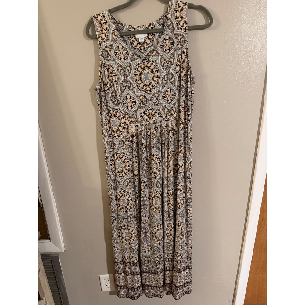 J. Jill Womens Blue Yellow Paisley Medallion Empire Waist Sleeveless Maxi Dress